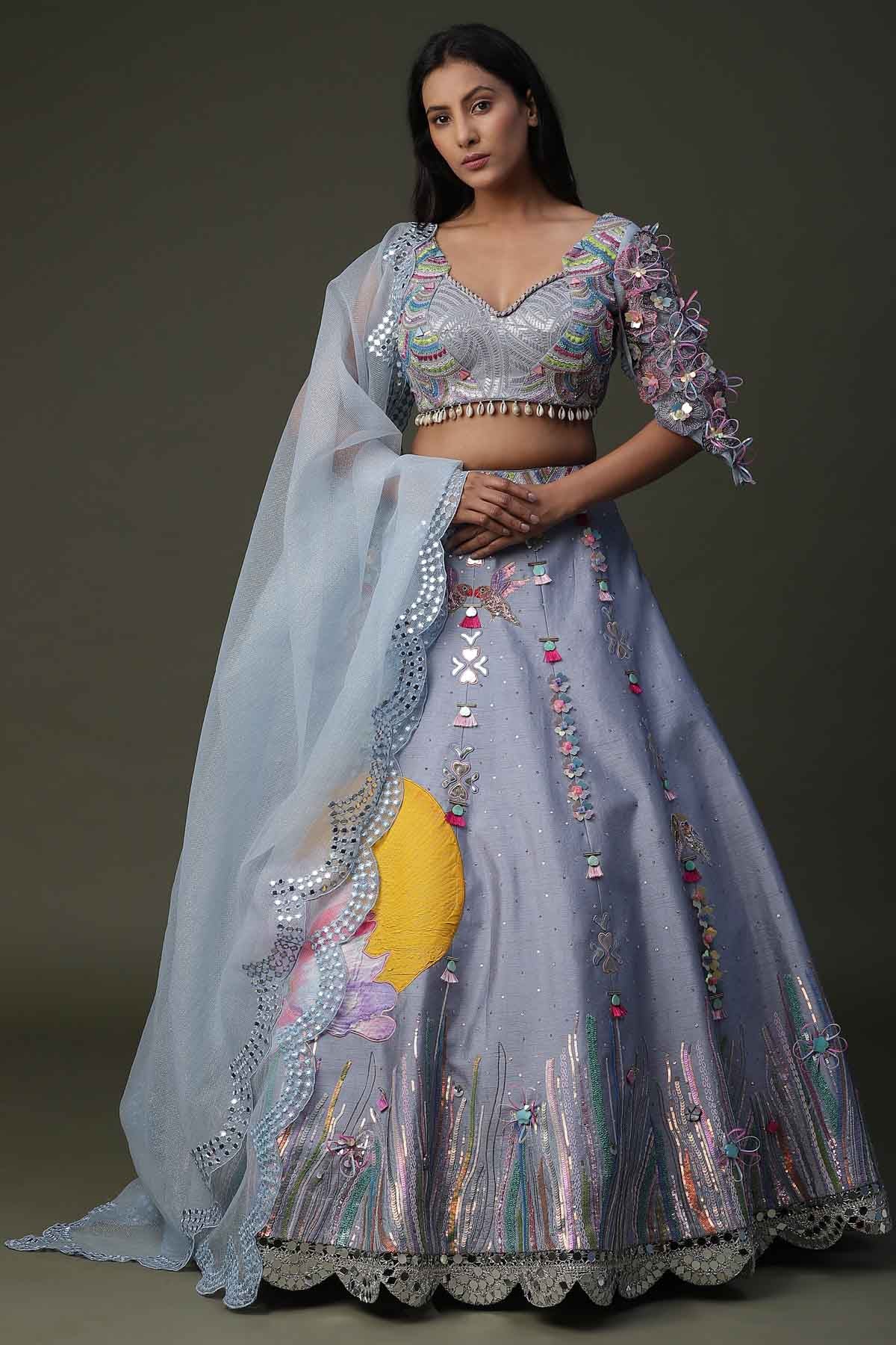 Buy Arpita SulakshanaLight Grey Raw Silk Lehenga Set